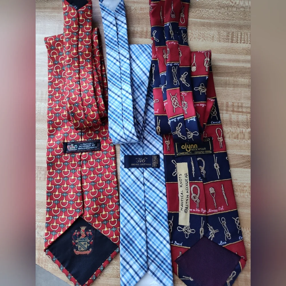 Set Of 3 Ties Nautical Knots Gucci And Brooks Brothers Excellent Unworn Cond